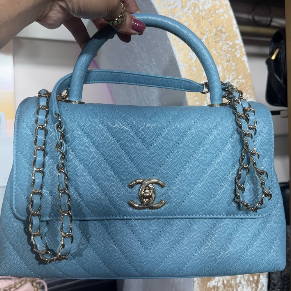 CHANEL Blue Quilted Shoulder Bag with Chain Straps